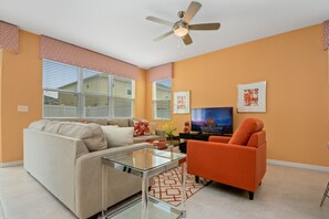 Townhome, 4 Bedrooms | Living room | 60-inch Smart TV with cable channels, TV, Netflix - 5126 Compass Bay Resort Orlando 4Bedrooms Close to Disney (Kissimmee)