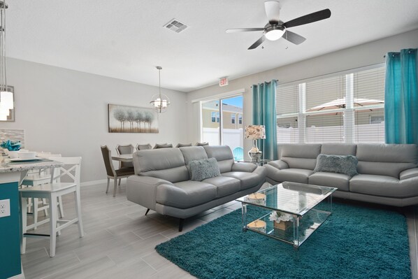 Villa, 4 Bedrooms | Living area | 60-inch Smart TV with cable channels, TV, Netflix