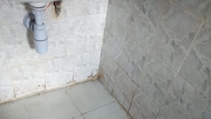Un baño con lavamanos blanco, paredes y piso cubiertos de azulejos.