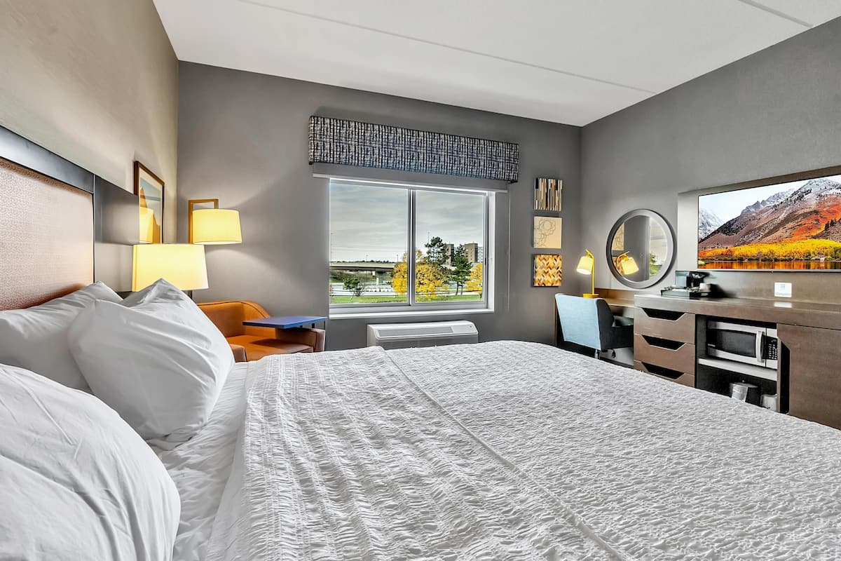 Room, 1 King Bed, Accessible (Hearing) | In-room safe, desk, laptop workspace, blackout drapes