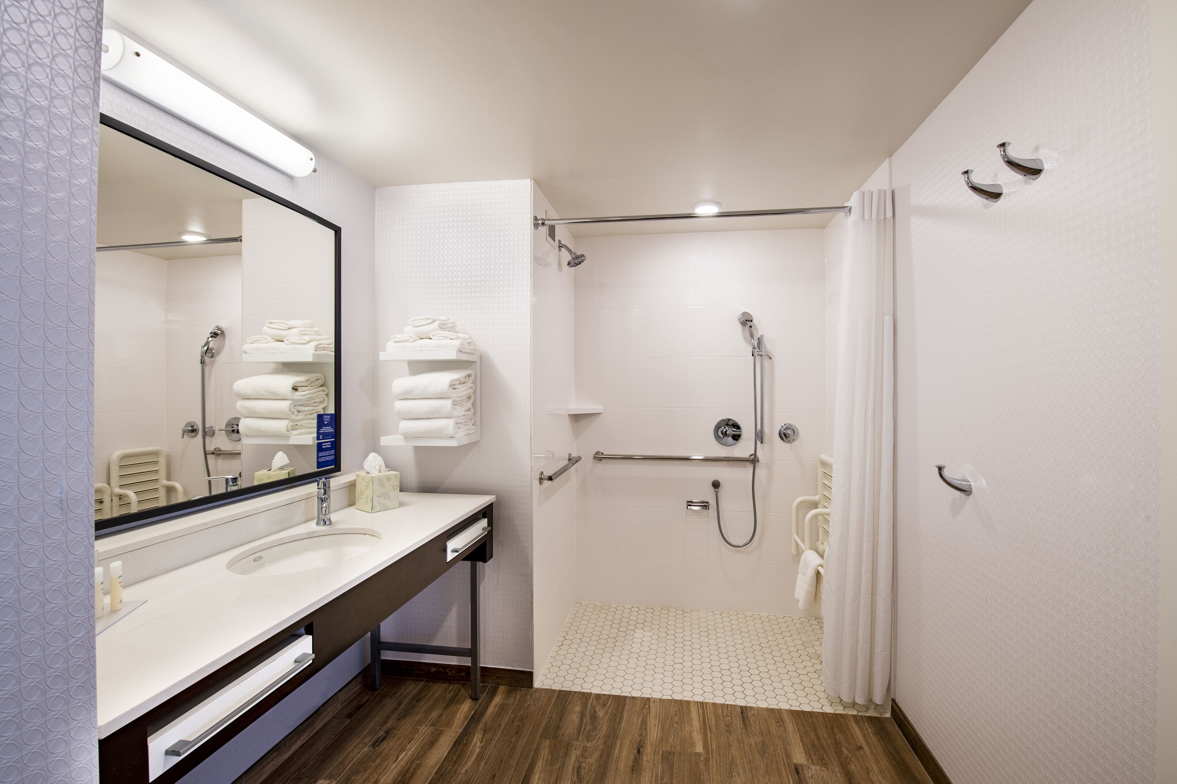 room, 2 queen beds, accessible, non smoking (mobility & hearing, roll-in shower) | bathroom | combined shower/bathtub, designer toiletries, hair dryer, towels