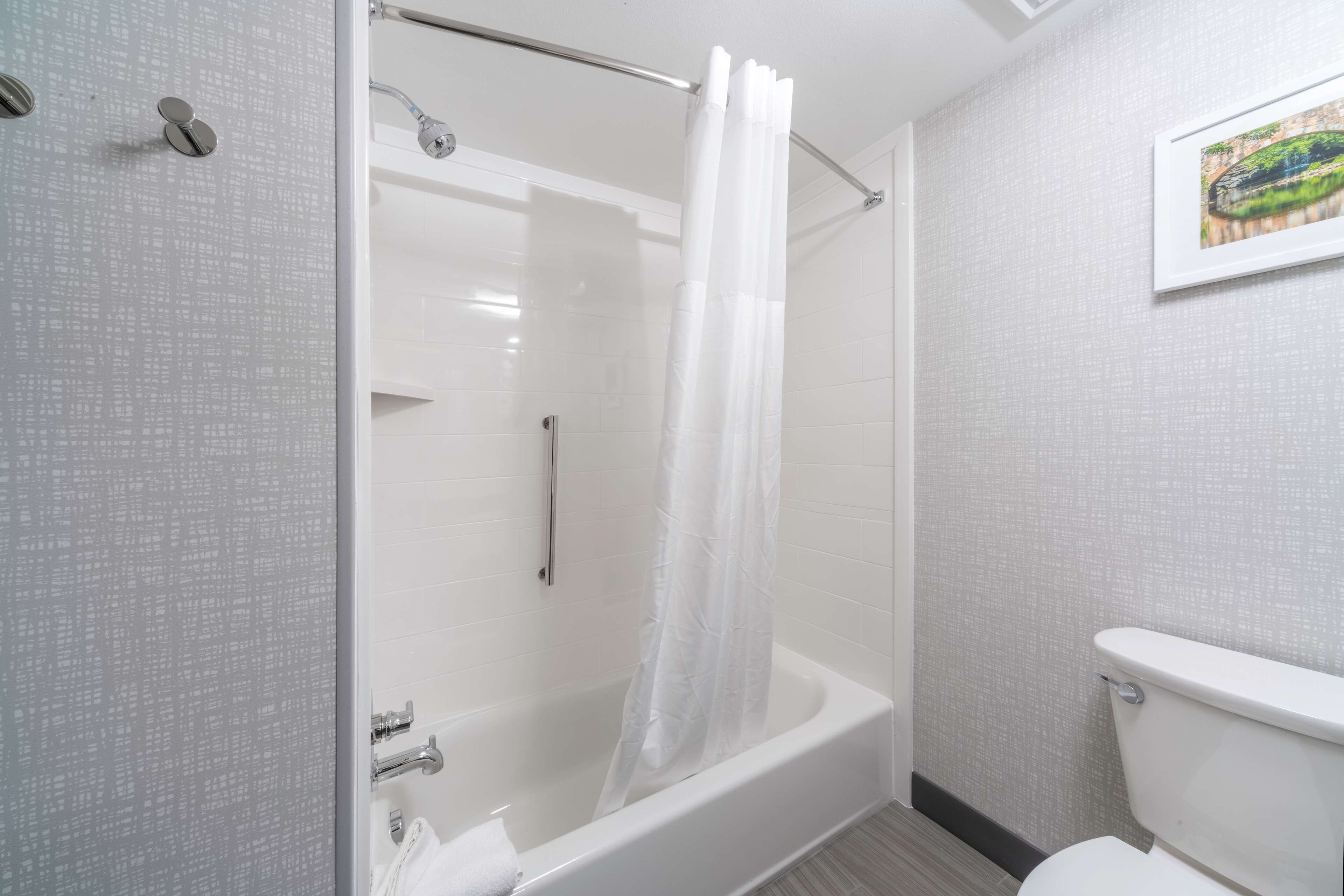 room, 2 queen beds, refrigerator & microwave | bathroom | towels