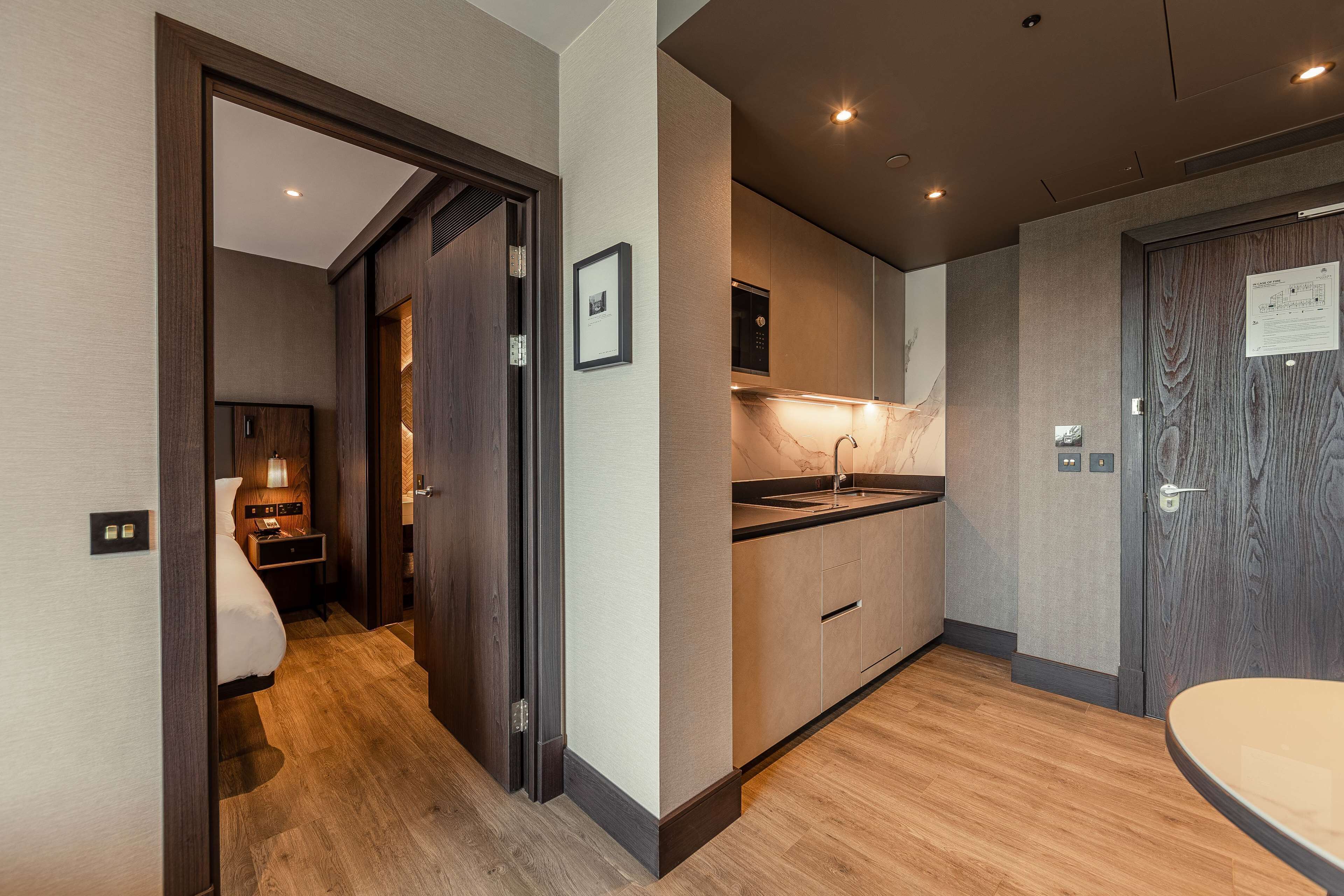 mini-fridge, espresso maker, electric kettle