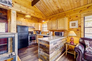 Cabin, Multiple Beds, Hot Tub, Mountain View | Private kitchen | Fridge, microwave, stovetop, dishwasher