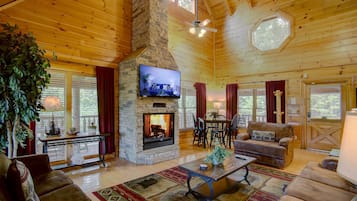 Cabin, Multiple Beds, Hot Tub | Living area | 42-inch flat-screen TV with cable channels, TV, fireplace