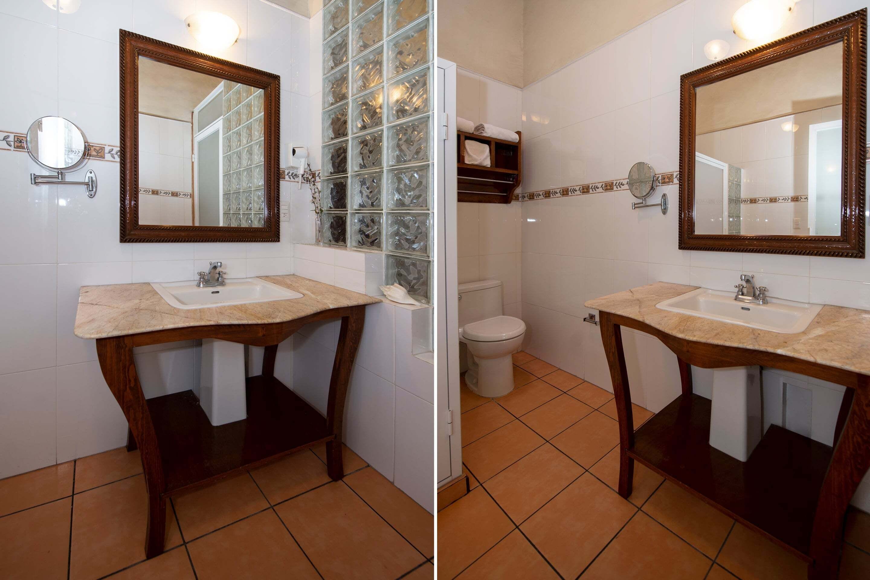 rainfall showerhead, free toiletries, hair dryer, towels