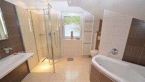 Villa | Bathroom | Bathtub, towels - Tranquil Villa in Turnov Northern Bohemian With Terrace (Turnov)