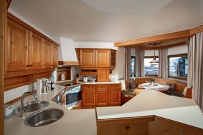 Apartment PANORAMA VIEW (incl. Bed linen and Cleaning fee) | مطبخ خاص | ميكروويف، فرن، موقد طهي مسطح، غسالة أطباق