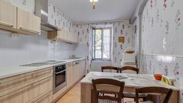 Lemari es, microwave, oven, dan kompor