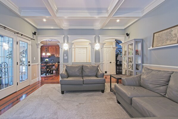 TV, fireplace, ping pong, books