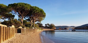 Beach nearby, sun loungers