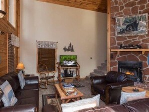 Cabin, Multiple Beds, Hot Tub | Living room | Fireplace