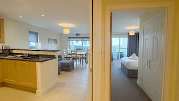 Télévision à écran plat, lecteur de DVD, table de tennis de table