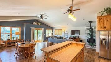 TV, fireplace, video games, DVD player