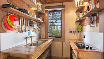 Fridge, oven, stovetop, coffee/tea maker