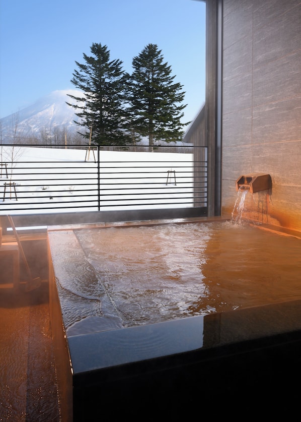 Separate tub and shower, spring water tub, rainfall showerhead