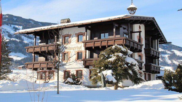 A traditional chalet-style building with multiple balconies, surrounded by snow-covered trees and mountains. - Beautiful apartment for 2 people with WIFI, TV, balcony, pets allowed and panoramic view (Fügen)