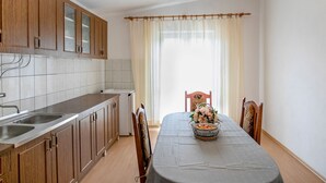 Cottage | Private kitchen | Coffee/tea maker, fridge - Pretty Apartment in Krneza near Sea Beach (Razanac)