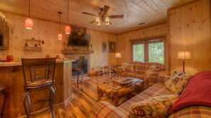 Cabin, 3 Bedrooms | Living room | TV - Buckingham Palace by Escape to Blue Ridge (Cherry Log)