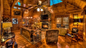 Cabin, 3 Bedrooms | Living room | 32-inch flat-screen TV with digital channels, TV - Absolute Bliss Lodge by Escape to Blue Ridge (Morganton)