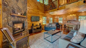 Cabin, 3 Bedrooms | Living room | TV - Bear Hug by Escape to Blue Ridge (Morganton)