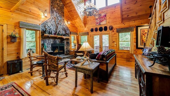 Cabin, 5 Bedrooms | Living room | TV - Bear Branches by Escape to Blue Ridge (Blue Ridge)