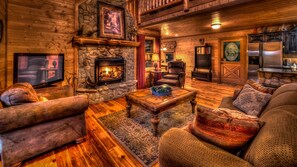 Cabin, 3 Bedrooms | Living room | TV - Daze Off by Escape to Blue Ridge (Morganton)