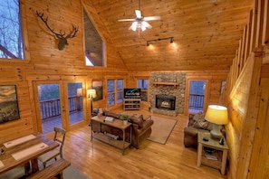 Cabin, 3 Bedrooms | Living room | TV - Happy Campers by Escape to Blue Ridge (Morganton)