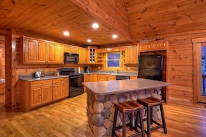 Cabin, 3 Bedrooms | Private kitchen | Fridge, microwave, stovetop, dishwasher - Happy Campers by Escape to Blue Ridge (Morganton)