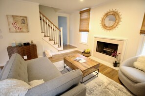 Smart TV, fireplace, DVD player, video library