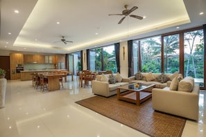 TV, fireplace, DVD player, music library