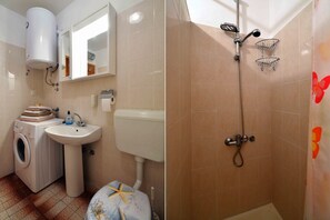 Appartement Familial | Salle de bain | Douche, sèche-cheveux, serviettes fournies, savon