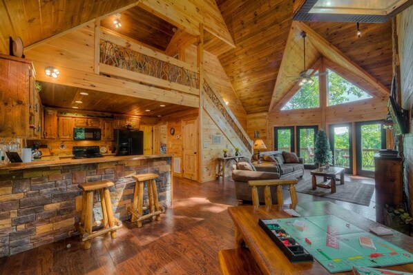 Cabin, 3 Bedrooms | Living room | TV - Owls & Friends by Escape to Blue Ridge (Blue Ridge)