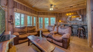 Cabin, 3 Bedrooms | Living room | TV - Southern Comfort by Escape to Blue Ridge (Morganton)