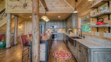 Cabin, 3 Bedrooms | Private kitchen | Fridge, microwave, stovetop, dishwasher