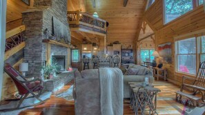 Cabin, 4 Bedrooms | Living room | TV - Sunshine Mountain by Escape to Blue Ridge (Morganton)
