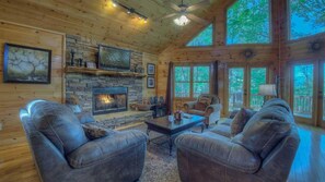 Cabin, 3 Bedrooms | Living room | TV - Sunset Pointe by Escape to Blue Ridge (Blue Ridge)