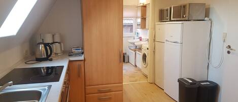 Refrigerador, microondas, lavavajillas y cafetera y tetera