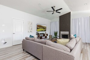Smart TV, fireplace, table football, offices