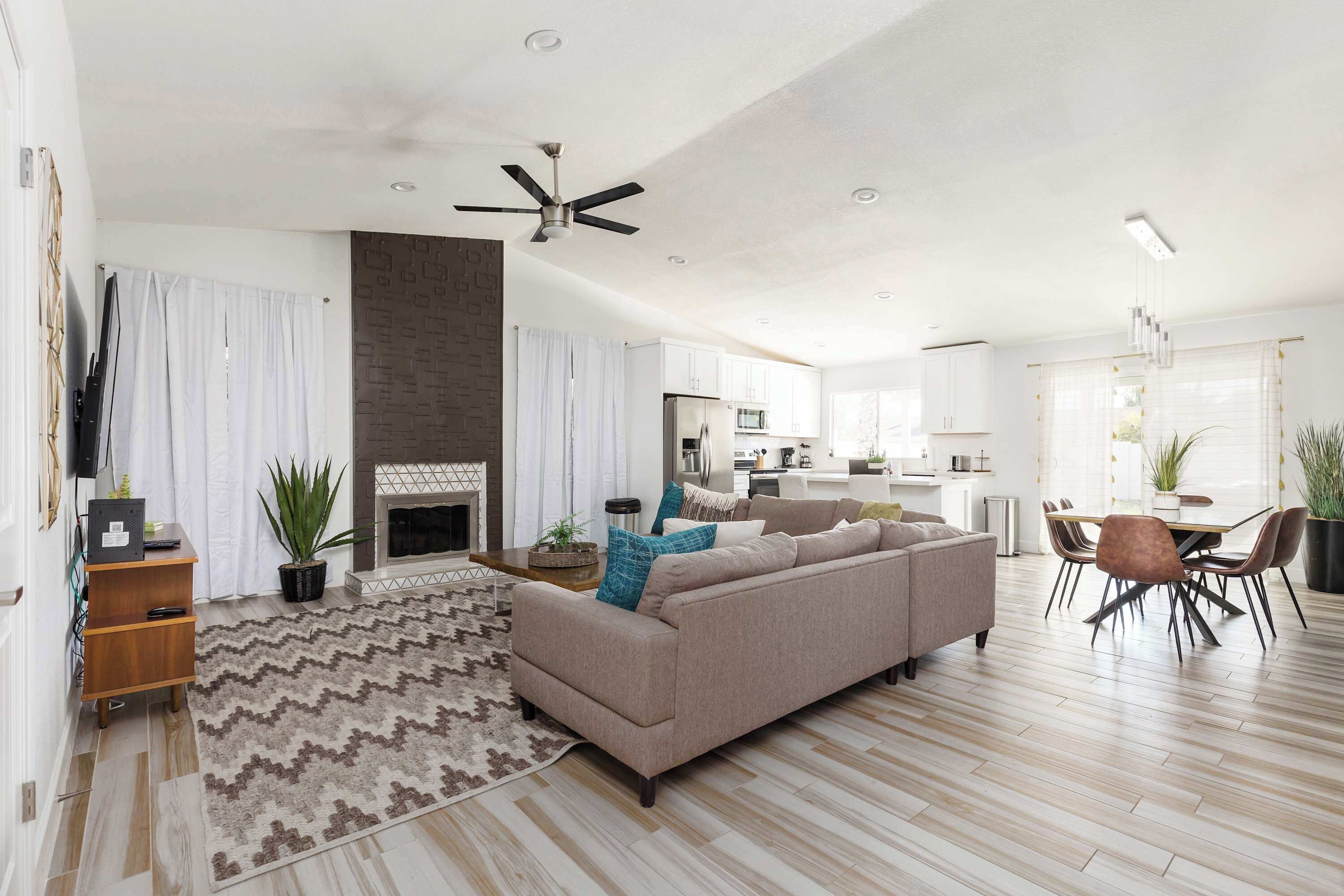 Smart TV, fireplace, foosball, offices