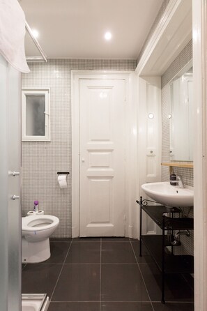 公寓 | 浴室 | 淋浴设施、吹风机、毛巾