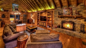Cabin, 5 Bedrooms | Living room | 36-inch TV with cable channels - Row Harder by Escape to Blue Ridge (Blue Ridge)