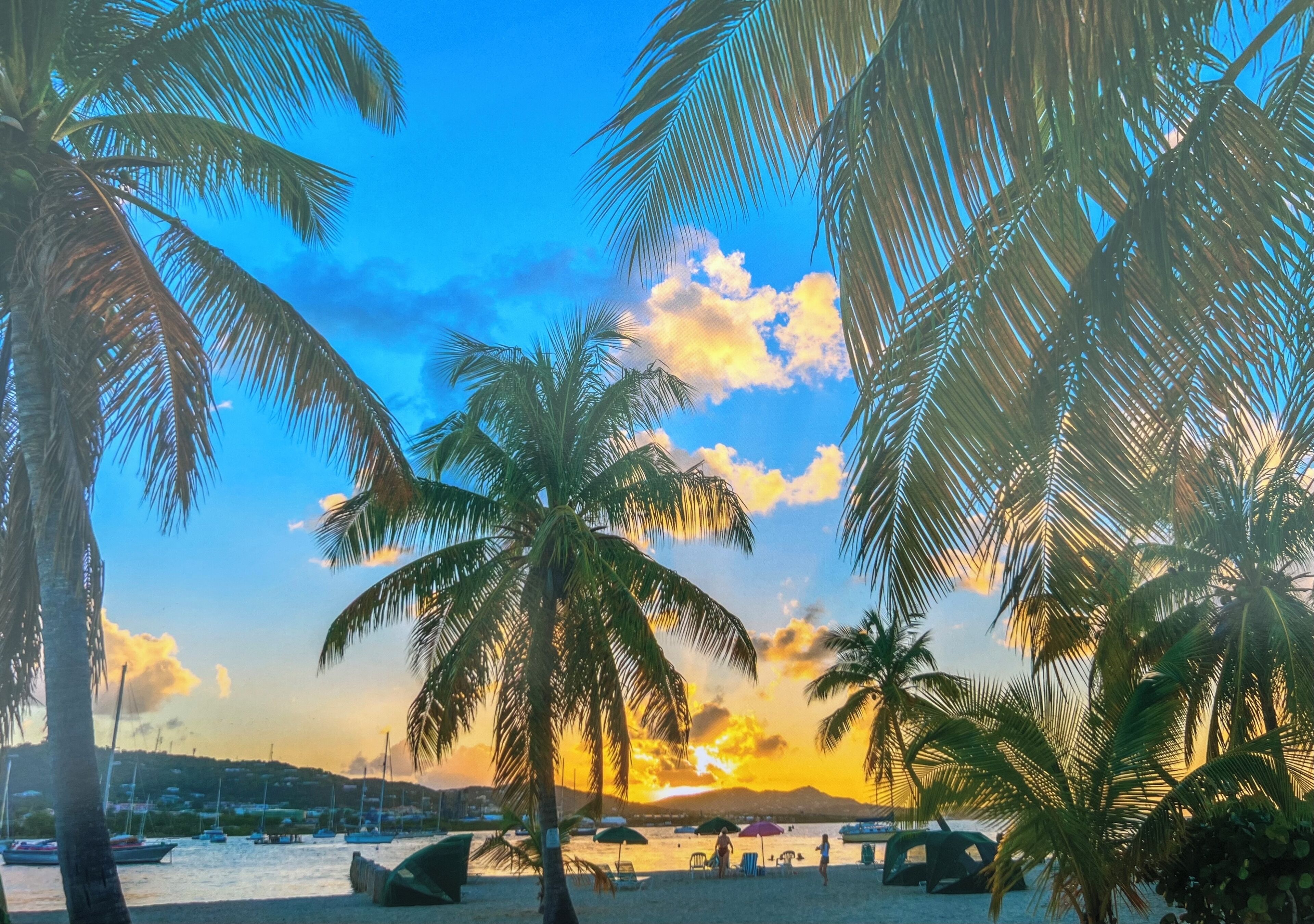 On the beach, sun loungers, beach umbrellas, beach towels