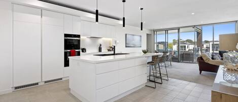 Fridge, microwave, oven, dishwasher