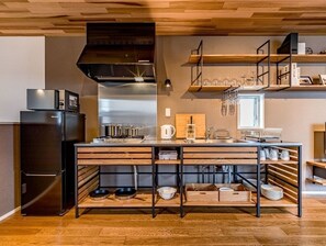 Fridge, microwave, stovetop, cookware/dishes/utensils - Rakuten STAY HOUSE x WILL STYLE Fujinomiya 101 / Fujinomiya Shizuoka (Fujinomiya)