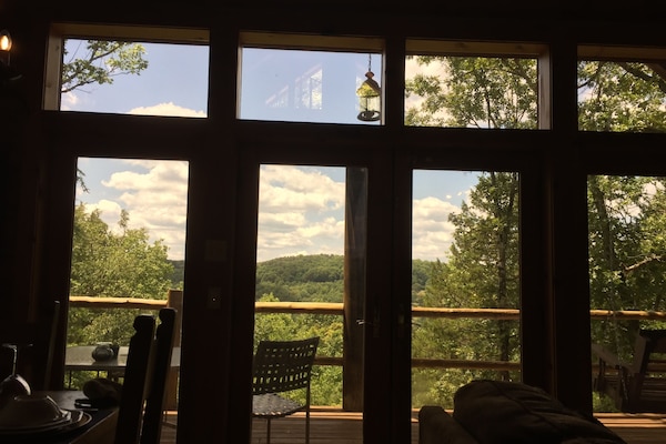 Deer Clan Cabin | Living area | 28-inch flat-screen TV with satellite channels, TV, DVD player