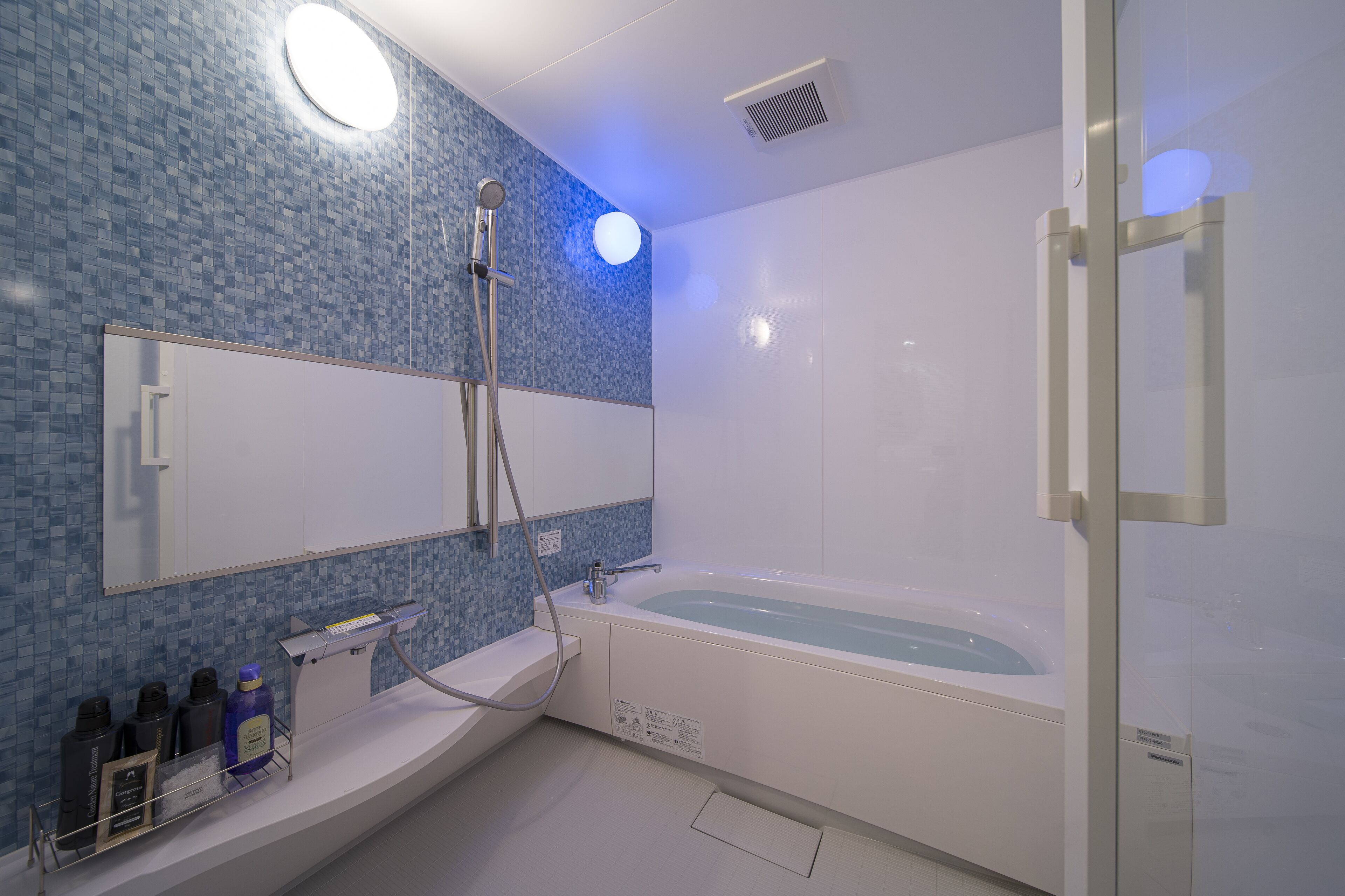 separate bathtub and shower, free toiletries, hair dryer, bathrobes