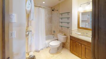 Combined shower/tub, hair dryer