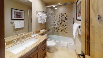 Combined shower/bathtub, hair dryer