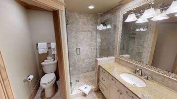 Combined shower/tub, hair dryer